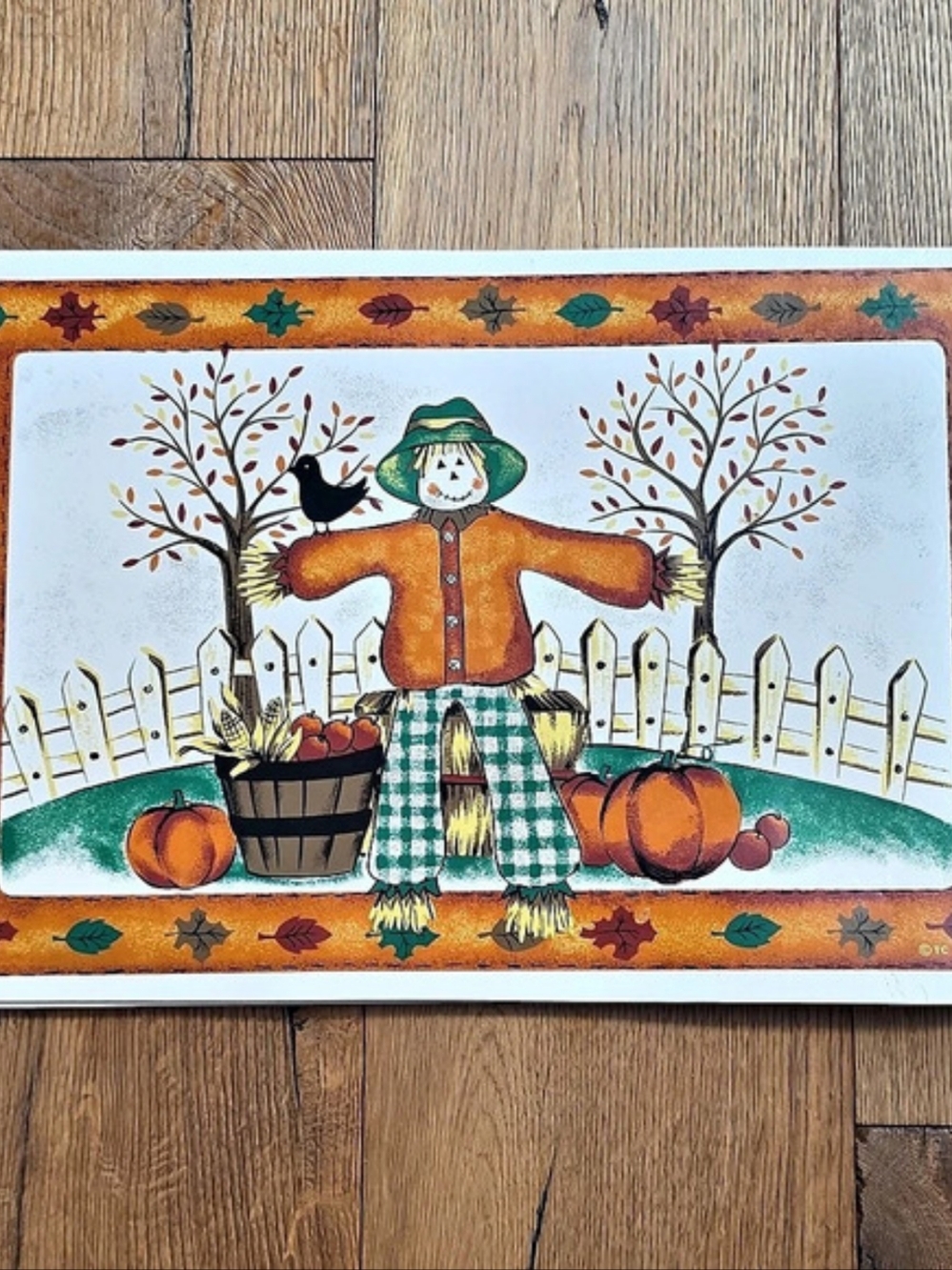 Vintage Town & Country Living Scarecrow Fall Vinyl Tray Set Of 5 Placemats NWT